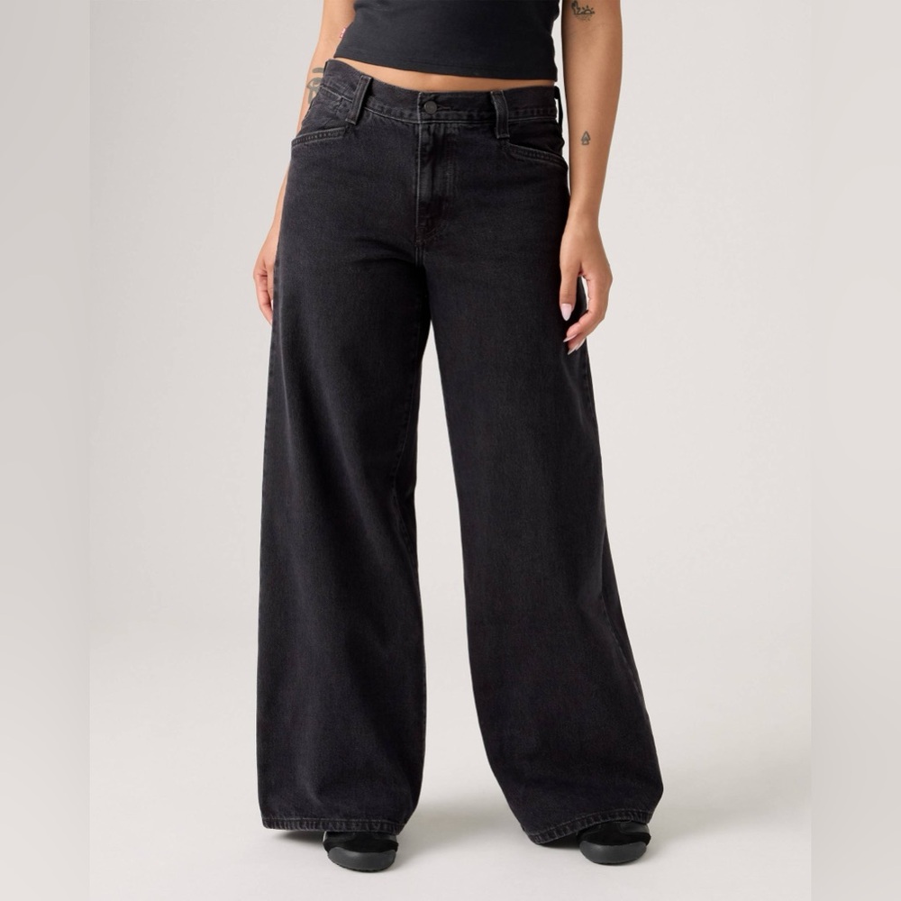Levi's 94 Baggy Wide Leg Denim Jeans Relaxed Mid Rise Black size 26